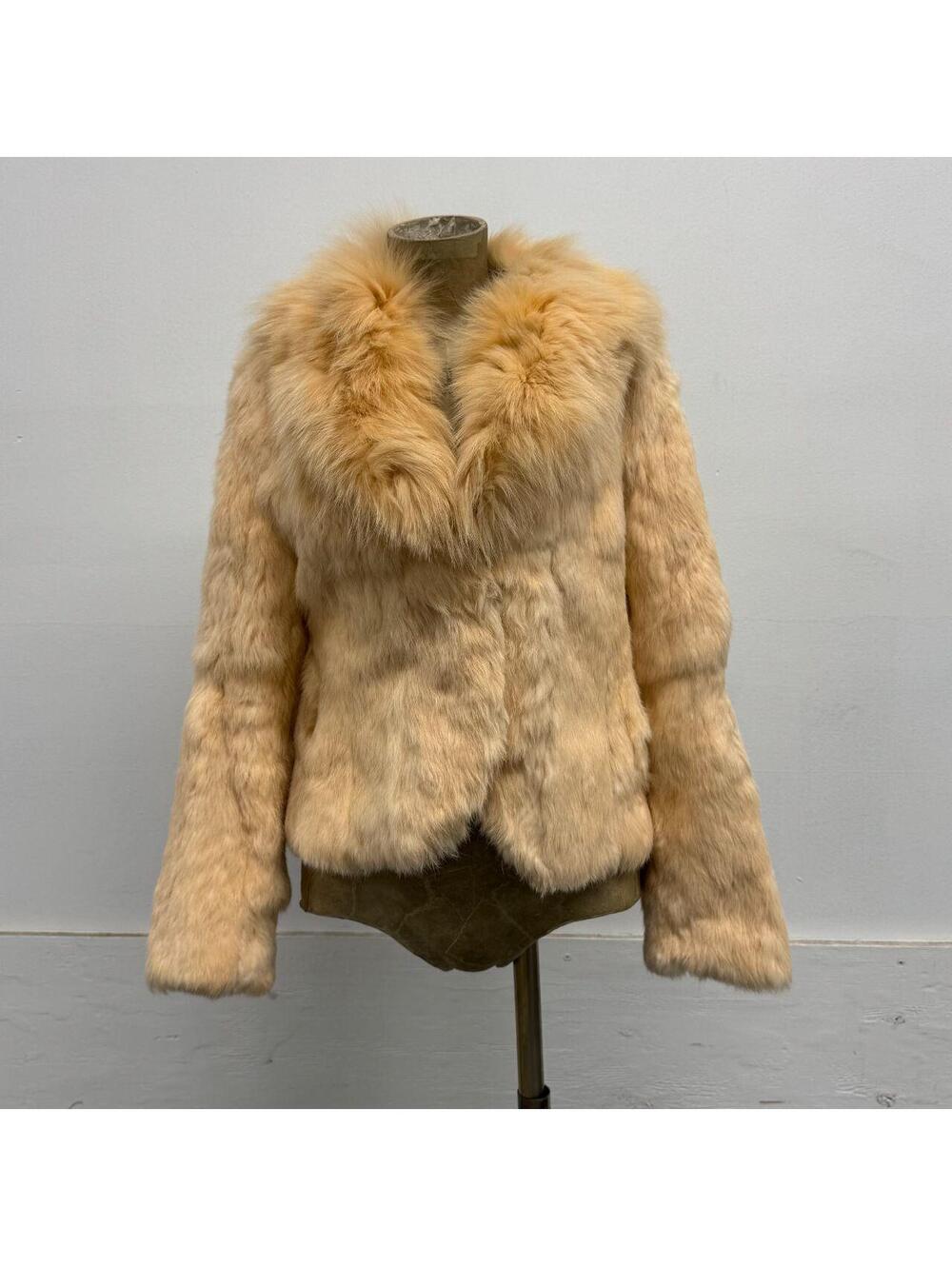 Vintage Y2K Cream Rabbit & Fox Fur Jacket Coat